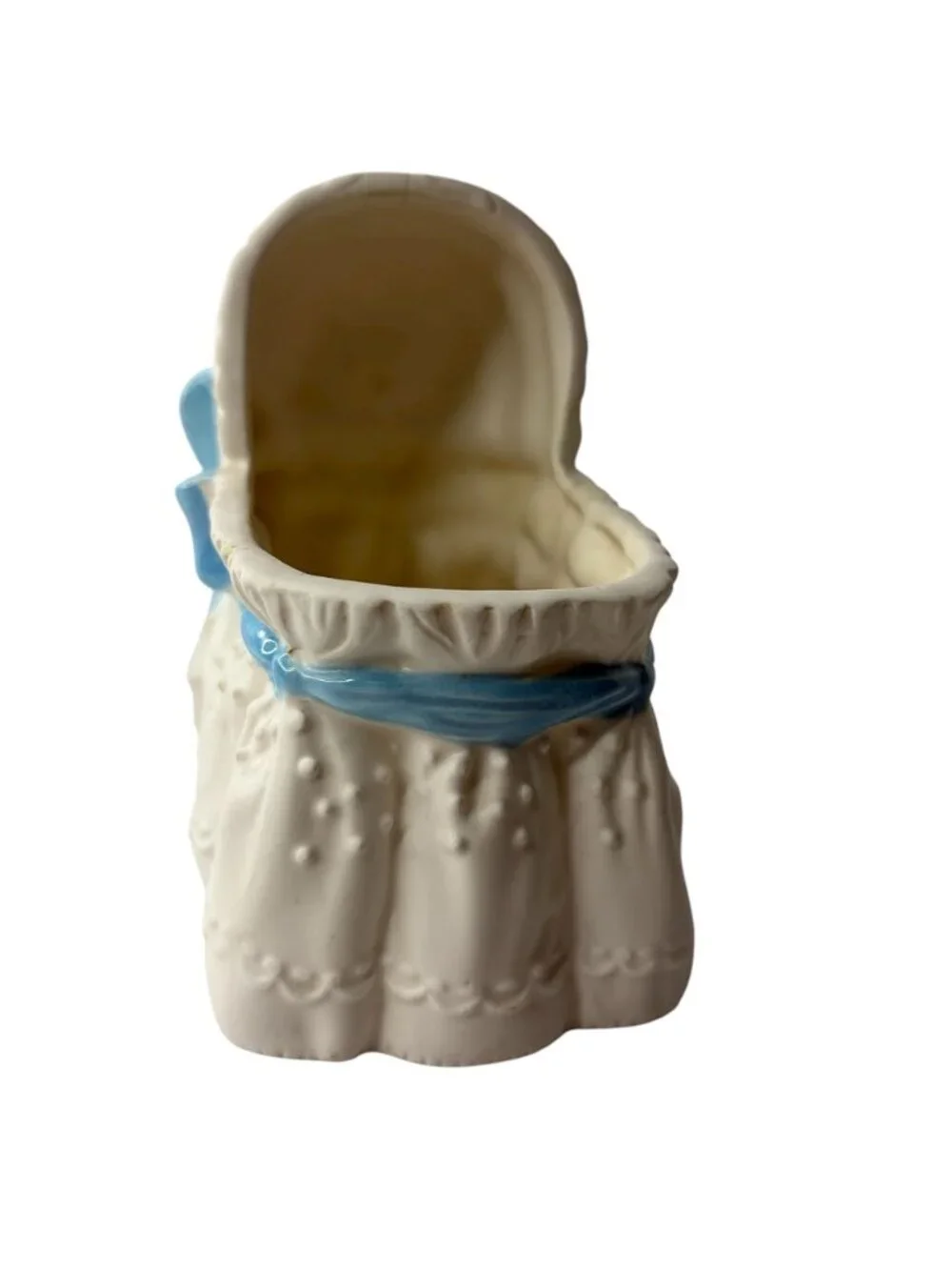 Vintage Relpo Baby Bassinet Planter MCM Ceramic Nursery Cradle Decor Blue